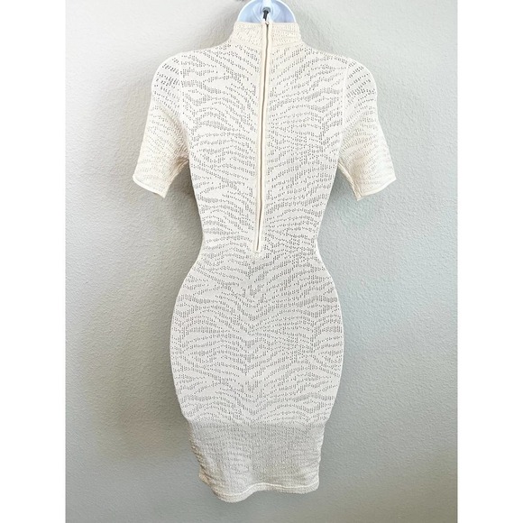 RONNY Kobo Cream Bodycon Knit Mini Dress Mock Neck Women's XS Party Cocktail - Picture 5 of 10